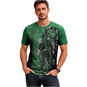 Key Closet Men’s Green Snake & Dragon Studded Short Leeve Size Large
